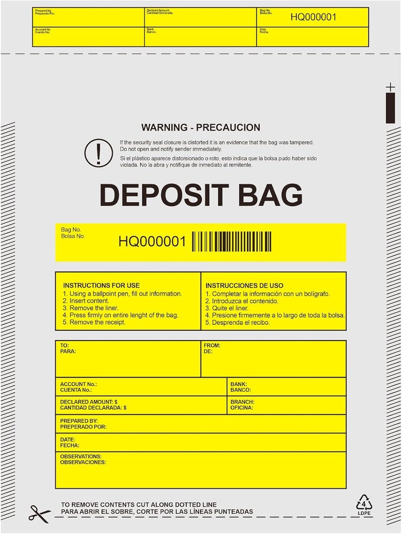 Seadasyoon Plastic Deposit Bags 100 Pack 9''x12'', Opaque Security Bank Deposits,Cash register,Money bag for Cash,Bank Pocket,Tamper-Evident,Unique Barcode - Image 1